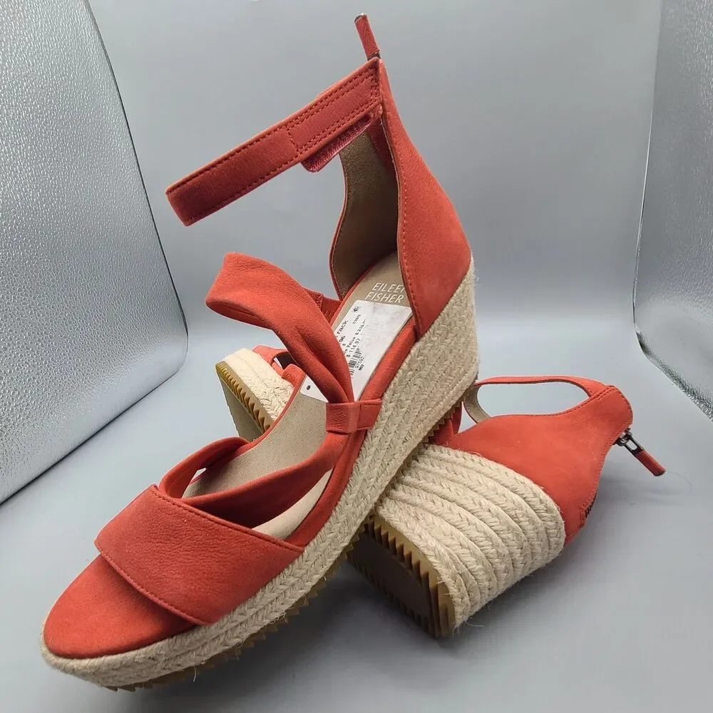 Eileen Fisher sandals Womens Wisp Espadrille Wedge heel  coral ankle US 8 M  new